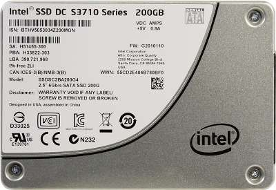 Твердотельный накопитель SSD Intel SATA-3 200Gb SSDSC2BA200G401 S3710 2.5"