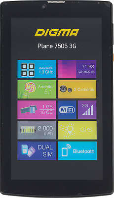 Планшет Digma Plane 7506 3G SC7731 (1.3) 4C/RAM1Gb/16Gb 7" IPS/3G/WiFi/BT/A5.1/графит
