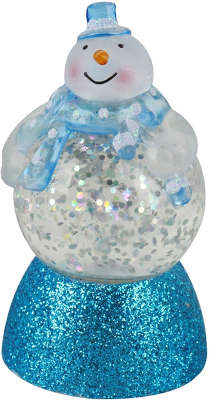 Новогодний сувенир "Снеговичок-толстячок" ORIENT NY6010, питание от USB, голубой шарф 29498