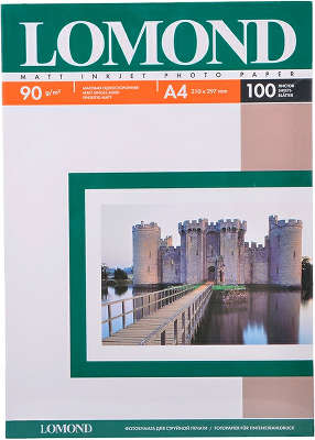 Фотобумага Lomond, А4, 90 г/м2, матовая односторонняя, 100 листов (0102001)