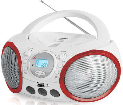 Аудиомагнитола BBK BX150U белый/красный 4Вт/CD/MP3/FM(an)/USB