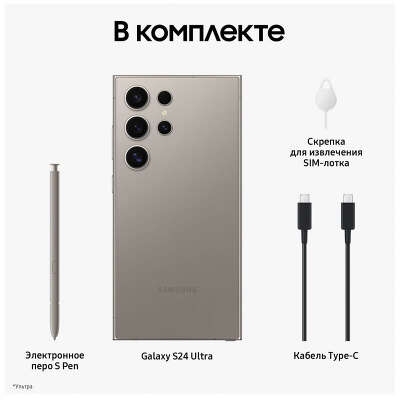 Смартфон Samsung S24 Ultra, Snapdragon 8 Gen 3, 12Gb RAM, 1Tb, серый (SM-S928BZTPCAU)