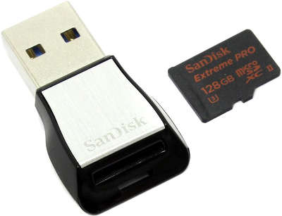 Карта памяти 128 Гб Micro SDXC SanDisk Extreme Pro Class 10 UHS-II U3 + USB3.0 Reader [SDSQXPJ-128G-GN6M3]