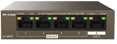 IP-COM G1105PD Коммутатор неуправляемый PoE, 5 портов, 5x1 Гбит/с, PoE 4х15,4 Вт (до 30Вт), настольный
