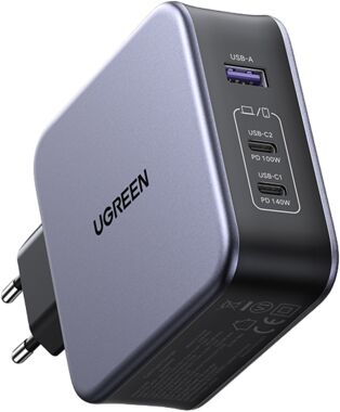 Сетевое зарядное устройство UGREEN CD289 (90549) Nexode 140W USB-A+2*USB-C GaN Fast Charger с кабелем USB-C - USB-C. Длина кабеля: 1,5м. Цвет: серый