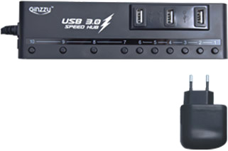 Концентратор USB 2.0/3.0 HUB Ginzzu GR-380UAB, 4xUSB 3.0 + 6xUSB 2.0, с кнопками выключения портов, черный