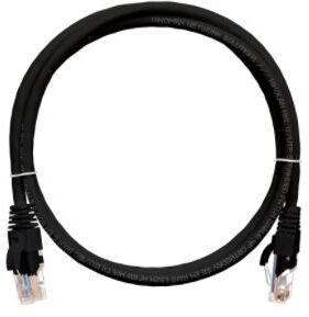 Коммутационный шнур NIKOMAX U/UTP 4 пары, Кат.5е (Класс D), 100МГц, 2хRJ45/8P8C, T568B, заливной, с защитой защелки, многожильный, BC (чистая медь), 24AWG (7х0,205мм), полимерный материал, исполнение кабельного изделия нг(А)-HF, черный, 0,15м