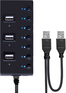 Концентратор USB2.0 Ginzzu GR-487UB, 7 портов, черный