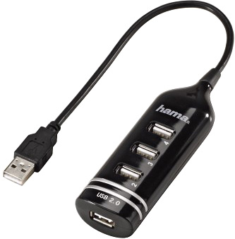 Концентратор USB2.0 Hama, 4 порта, черный, без БП [39776]