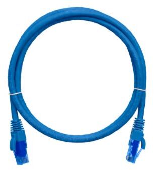 Коммутационный шнур NIKOMAX U/UTP 4 пары, Кат.6 (Класс E), 250МГц, 2хRJ45/8P8C, T568B, заливной, с защитой защелки, многожильный, BC (чистая медь), 24AWG (7х0,205мм), полимерный материал, исполнение кабельного изделия нг(А)-HF, синий, 0,5м