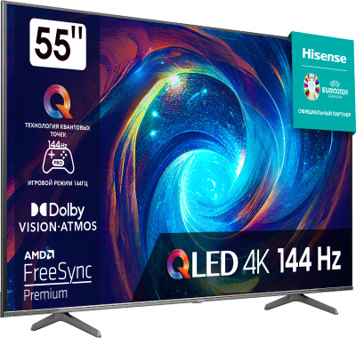 Телевизор 55" Hisense 55E7KQ PRO, QLED, 4K UHD, 120Гц, черный