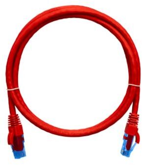 Коммутационный шнур NIKOMAX U/UTP 4 пары, Кат.6 (Класс E), 250МГц, 2хRJ45/8P8C, T568B, заливной, с защитой защелки, многожильный, BC (чистая медь), 24AWG (7х0,205мм), полимерный материал, исполнение кабельного изделия нг(А)-HF, красный, 5м