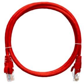 Коммутационный шнур NIKOMAX U/UTP 4 пары, Кат.5е (Класс D), 100МГц, 2хRJ45/8P8C, T568B, заливной, с защитой защелки, многожильный, BC (чистая медь), 24AWG (7х0,205мм), поливинилхлорид, красный, 0,15м