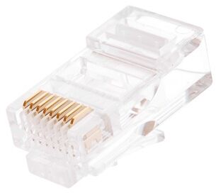 Коннектор NIKOMAX RJ45/8P8C под витую пару, Кат.5e (Класс D), 100МГц, покрытие 6мкд, под многожильный кабель, неэкранированный, круглый ввод, уп-ка 100шт.