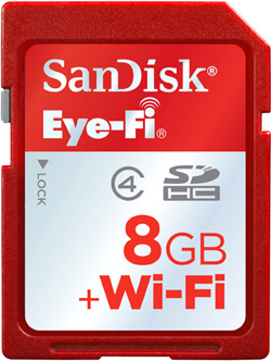 Карта памяти 8 Гб SDHC SanDisk Eye-Fi Class 4 [SDSDWIFI-008G-X46] c встроенным WiFi модулем