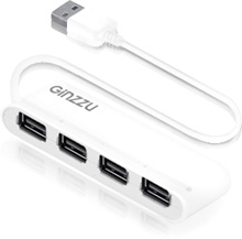 Концентратор USB2.0 Ginzzu GR-434UW, 4 порта, 4 выключателя, белый