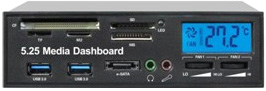 Многозадачная панель 5.25" [CR-524] + кардридер + USB 3.0 + E-Sata + Audio + LCD Display, черная