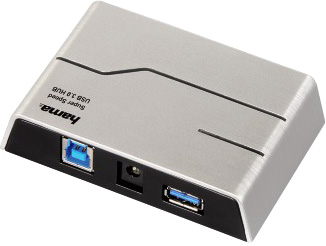 Концентратор USB3.0 Hama, 4 порта, блок питания, черный (H-39879)
