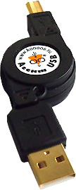 Кабель-рулетка Konoos USB 2.0 AmBm,75 cм, зол.разъемы, черный