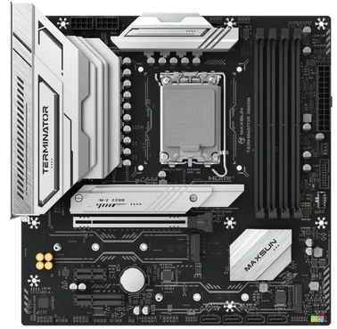 Материнская плата MAXSUN MS-Terminator B860M, LGA1851, B860, 4*DDR5, 4*SATA3, 3*M.2, USB 3.2, USB 2.0, Type-C, 1*PCIEx16, 1*PCIex4, 1*PCIex1, HDMI+DP, mATX