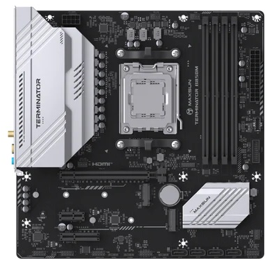 Материнская плата MAXSUN MS-Terminator B850M WIFI, AM5, B850, 4*DDR5, 4*SATA 3.0, 2*M.2, USB 3.2, USB 2.0, Type-C, 1*PCIE 16, 1*PCIE 4, 1*PCIE 1, HDMI+DP, mATX