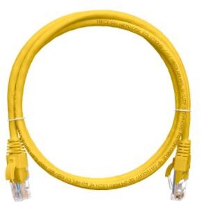 Коммутационный шнур NIKOMAX U/UTP 4 пары, Кат.5е (Класс D), 100МГц, 2хRJ45/8P8C, T568B, заливной, с защитой защелки, многожильный, BC (чистая медь), 24AWG (7х0,205мм), поливинилхлорид, желтый, 0,15м