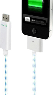 Кабель USB для зарядки и синхронизации iPhone/iPad Dexim Visible Blue, белый [DWA063WL]