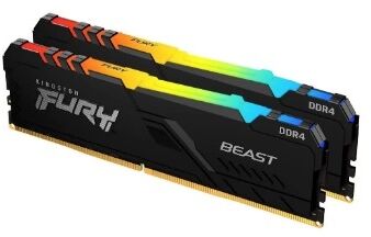 KingstonDDR4 16Gb 2x8Gb DDR4 PC25600 3200MHz Kingston Fury Beast RGB Black (KF432C16BB2AK2/16)