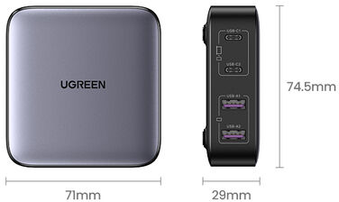 Зарядное устройство UGREEN CD327 (90747) Nexode 65W 2*USB-A+2*USB-C Desktop Fast Charger EU. Цвет: серый
