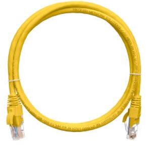 Коммутационный шнур NIKOMAX U/UTP 4 пары, Кат.5е (Класс D), 100МГц, 2хRJ45/8P8C, T568B, заливной, с защитой защелки, многожильный, BC (чистая медь), 24AWG (7х0,205мм), полимерный материал, исполнение кабельного изделия нг(А)-HF, желтый, 0,15м