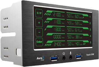 Контроллер вентиляторов Aerocool Touch-2100 2x5.25", 2x USB 3.0