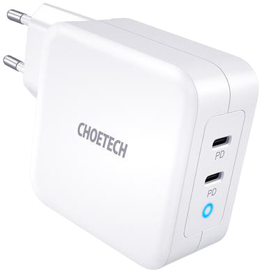Зарядное устройство CHOETECH PD 100W GaN Dual USB-C Charger, White [PD6008-EU-WH]