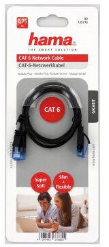 Патч-корд Hama Slim-Flexible UTP 4 пары cat.6 0.75м черный RJ-45 (m)-RJ-45 (m) (00135774)