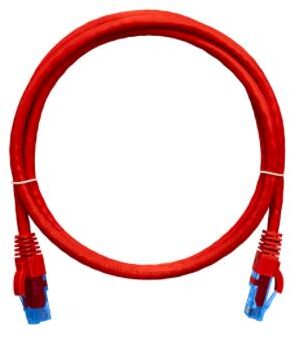Коммутационный шнур NIKOMAX U/UTP 4 пары, Кат.6 (Класс E), 250МГц, 2хRJ45/8P8C, T568B, заливной, с защитой защелки, многожильный, BC (чистая медь), 24AWG (7х0,205мм), полимерный материал, исполнение кабельного изделия нг(А)-HF, красный, 1м