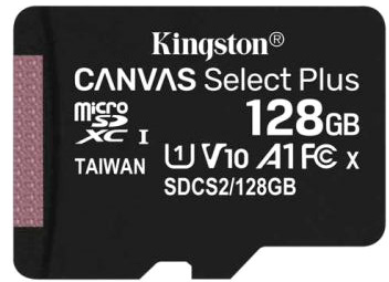 Карта памяти 128 Гб Micro SDXC Kingston Class 10 UHS-I Canvas Select Plus [SDCS2/128GBSP] без адаптера