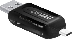 Картридер Micro-USB OTG Ginzzu GR-583UB для карт памяти SD/microSD