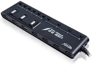 Концентратор USB 2.0/3.0 HUB Ginzzu GR-380UAB, 4xUSB 3.0 + 6xUSB 2.0, с кнопками выключения портов, черный