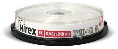 Диск DVD+R Mirex 8.5 Gb, 8x, Cake Box (10), Ink Printable, Dual Layer (10/300)