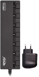 Концентратор USB 2.0/3.0 HUB Ginzzu GR-388UAB, 4xUSB 3.0 + 3xUSB 2.0, с кнопками выключения портов, черный