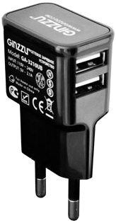 Зарядное устройство GINZZU GA-3210UB 2.1A, 2xUSB чёрное