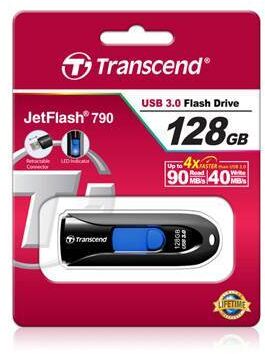 Флеш накопитель 128GB Transcend JetFlash 790, USB 3.1, Черный/Синий