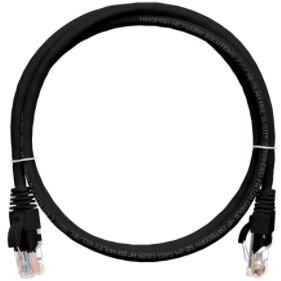 Коммутационный шнур NIKOMAX U/UTP 4 пары, Кат.5е (Класс D), 100МГц, 2хRJ45/8P8C, T568B, заливной, с защитой защелки, многожильный, BC (чистая медь), 24AWG (7х0,205мм), поливинилхлорид, черный, 0,15м