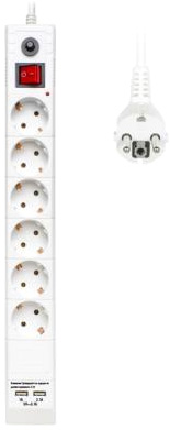 Сетевой фильтр Buro BU-SP3_USB_2A-W 3м (6 розеток, 2xUSB) белый