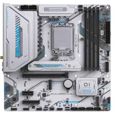 Материнская плата MAXSUN MS-eSport Z890M WIFI ICE, LGA1851, Z890, 4*DDR5, 4*SATA3, 3*M.2, USB 3.2, USB 2.0, Type-C, 1*PCIEx16, 1*PCIex4, 1*PCIex1, HDMI+DP, ATX