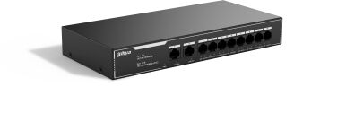 DAHUA DH-SG1010LP 10-портовый гигабитный неуправляемый коммутатор c PoE, 8xRJ45 1Gb PoE, 2xRJ45 1Gb uplink, суммарно 65Вт, коммутация 20 Гбит/с, MAC-таблица 2K, металл