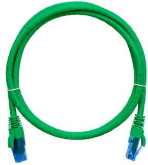 Коммутационный шнур NIKOMAX U/UTP 4 пары, Кат.6 (Класс E), 250МГц, 2хRJ45/8P8C, T568B, заливной, с защитой защелки, многожильный, BC (чистая медь), 24AWG (7х0,205мм), полимерный материал, исполнение кабельного изделия нг(А)-HF, зеленый, 3м