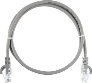 Коммутационный шнур NIKOMAX Essential Line U/UTP 4 пары, Кат.5е (Класс D), 100МГц, 2хRJ45/8P8C, T568B, заливной, с защитой защелки, многожильный, BC (чистая медь), 25AWG (7x0,175мм), полимерный материал, исполнение кабельного изделия нг(А)-HF, серый, 0,5м