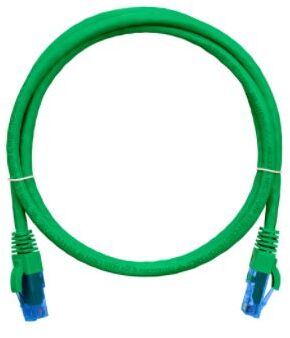 Коммутационный шнур NIKOMAX U/UTP 4 пары, Кат.6 (Класс E), 250МГц, 2хRJ45/8P8C, T568B, заливной, с защитой защелки, многожильный, BC (чистая медь), 24AWG (7х0,205мм), полимерный материал, исполнение кабельного изделия нг(А)-HF, зеленый, 0,3м
