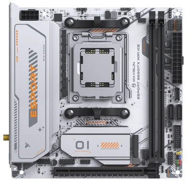 Материнская плата MAXSUN MS-eSport B650ITX WIFI ICE, AM5, B650, 2*DDR5, 2*SATA 3.0, 2*M.2, USB 3.2, USB 2.0, Type-C, 1*PCIE 16, 1*PCIE 1, HDMI+DP, ITX
