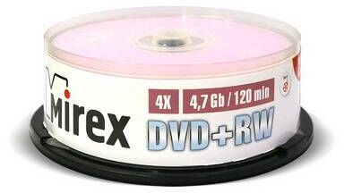 Диск DVD+RW Mirex 4.7 Gb, 4x, Cake Box (10), (10/300)